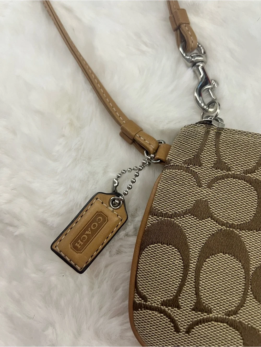 Coach Signature Jacquard Brown Wristlet